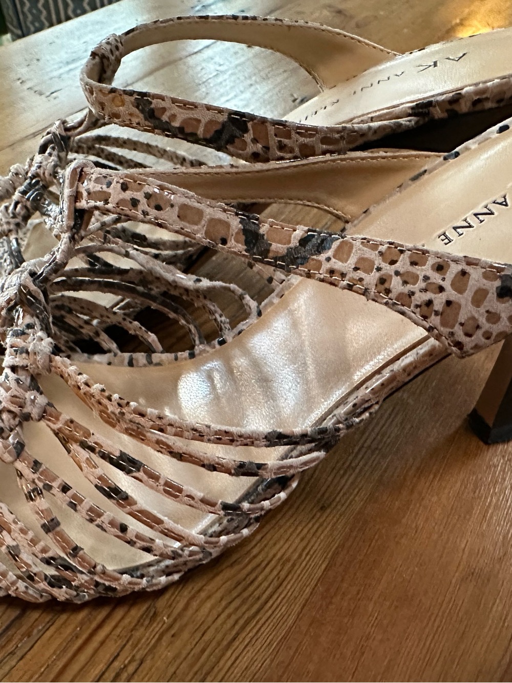 Anne Klein Beige Snake-Print Strappy Heel Sandals - Picture 3 of 7